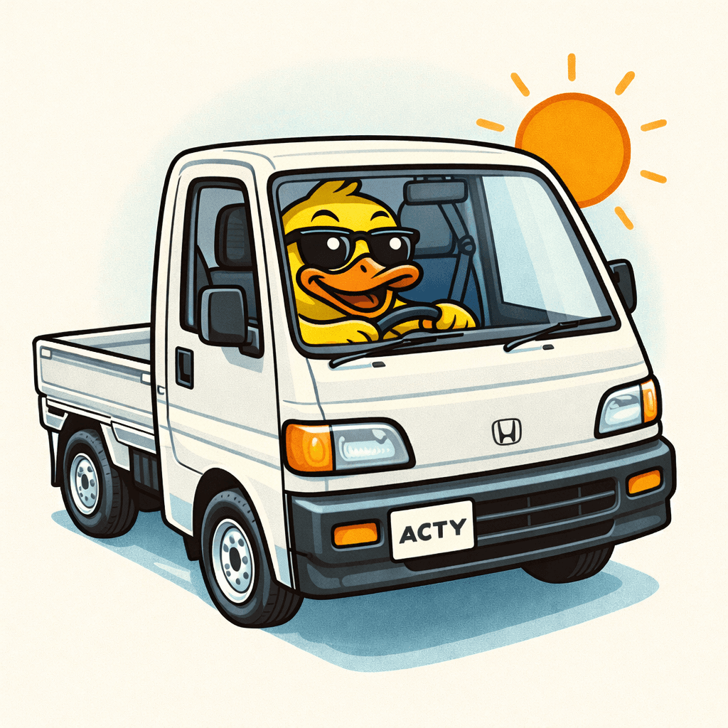Mascot driving a Honda Acty Kei truck